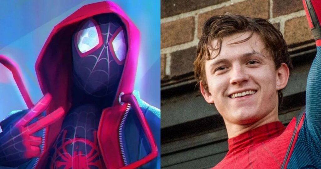Miles Morales Spider-Verse and Tom Holland MCU