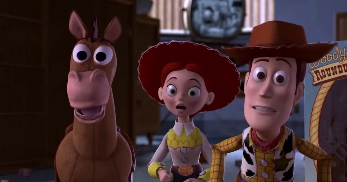Woody, his horse, and Jessie in Toy Story 2